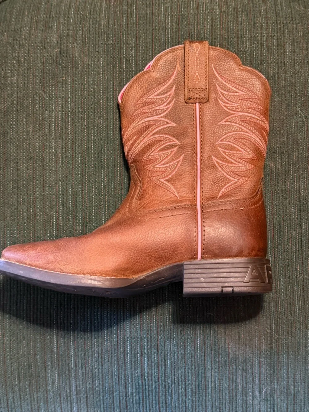 ARIAT Girls Youth Western Cowboy Leather Boots Size 2 Brown Pink Accents